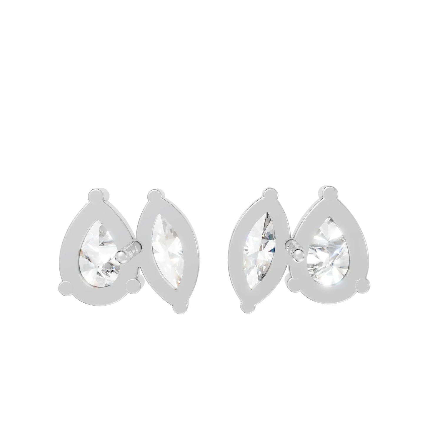 1.30 CT Pear And Marquise Cut Minimalist Toi Et Moi Earrings | 14K Gold With Lab Grown Diamonds With Prong Set Stud Design| Modern Elegance Perfect As A Birthday Wedding Anniversary Gift| Everyday Statement Piece Or Surprise For Special Moment