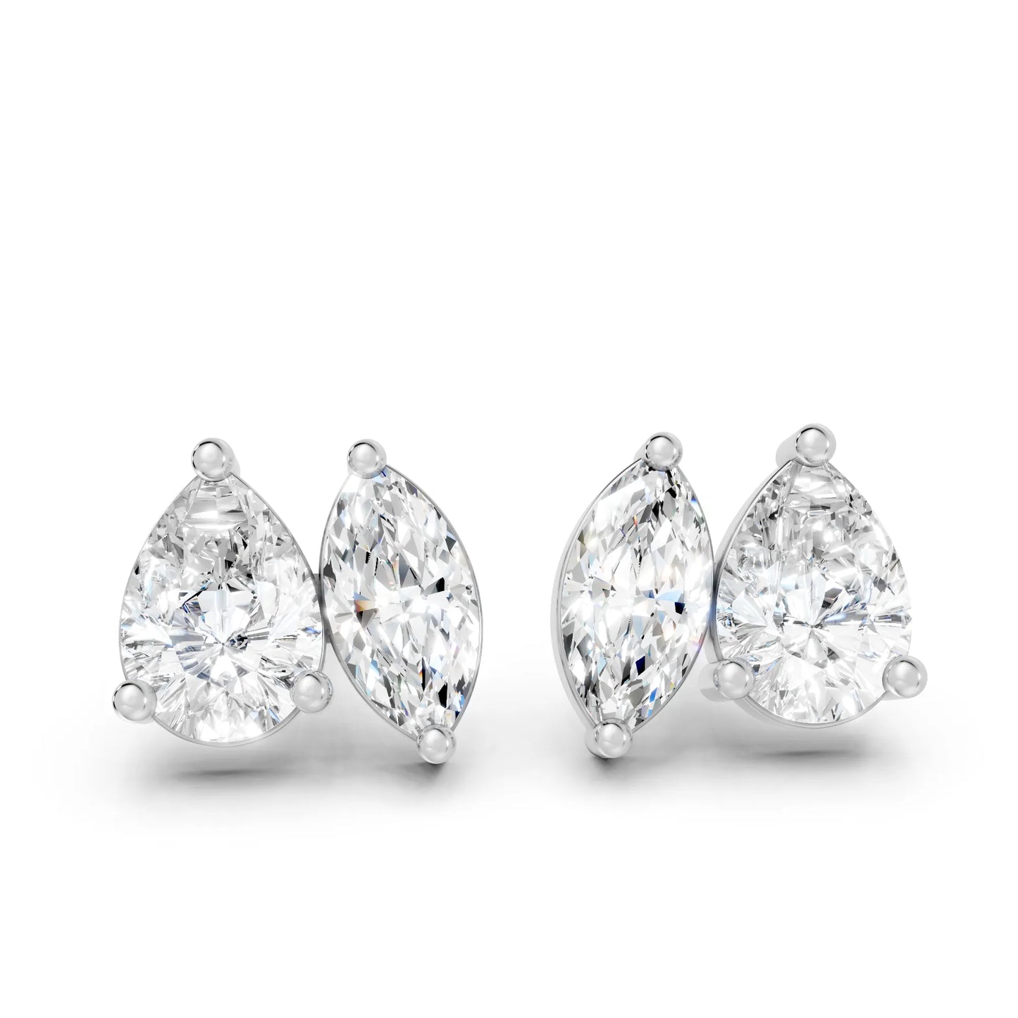 1.30 CT Pear And Marquise Cut Minimalist Toi Et Moi Earrings | 14K Gold With Lab Grown Diamonds With Prong Set Stud Design| Modern Elegance Perfect As A Birthday Wedding Anniversary Gift| Everyday Statement Piece Or Surprise For Special Moment