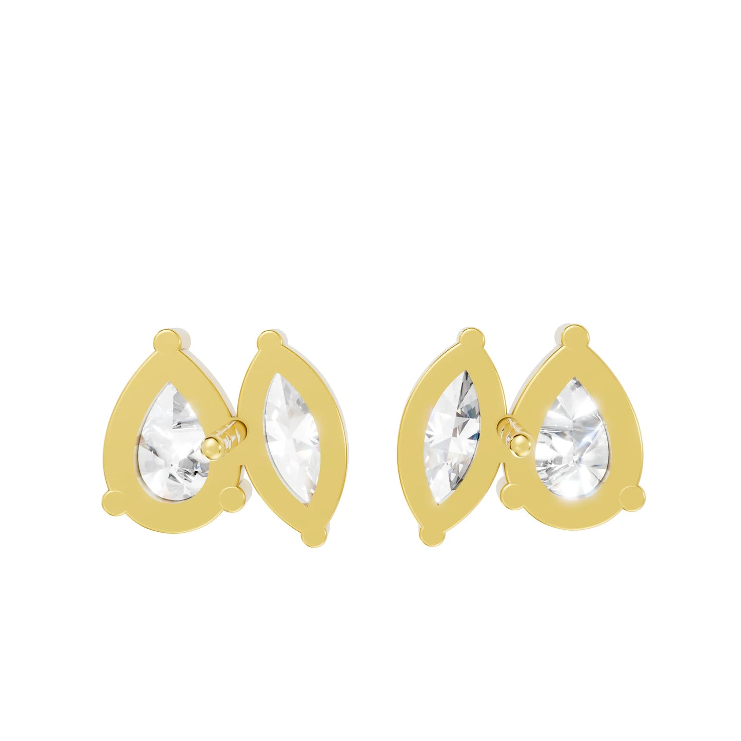 1.30 CT Pear And Marquise Cut Minimalist Toi Et Moi Earrings | 14K Gold With Lab Grown Diamonds With Prong Set Stud Design| Modern Elegance Perfect As A Birthday Wedding Anniversary Gift| Everyday Statement Piece Or Surprise For Special Moment