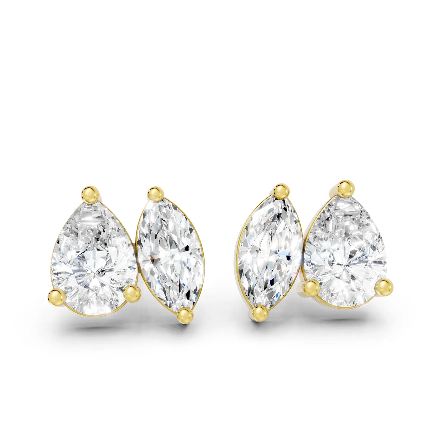 1.30 CT Pear And Marquise Cut Minimalist Toi Et Moi Earrings | 14K Gold With Lab Grown Diamonds With Prong Set Stud Design| Modern Elegance Perfect As A Birthday Wedding Anniversary Gift| Everyday Statement Piece Or Surprise For Special Moment