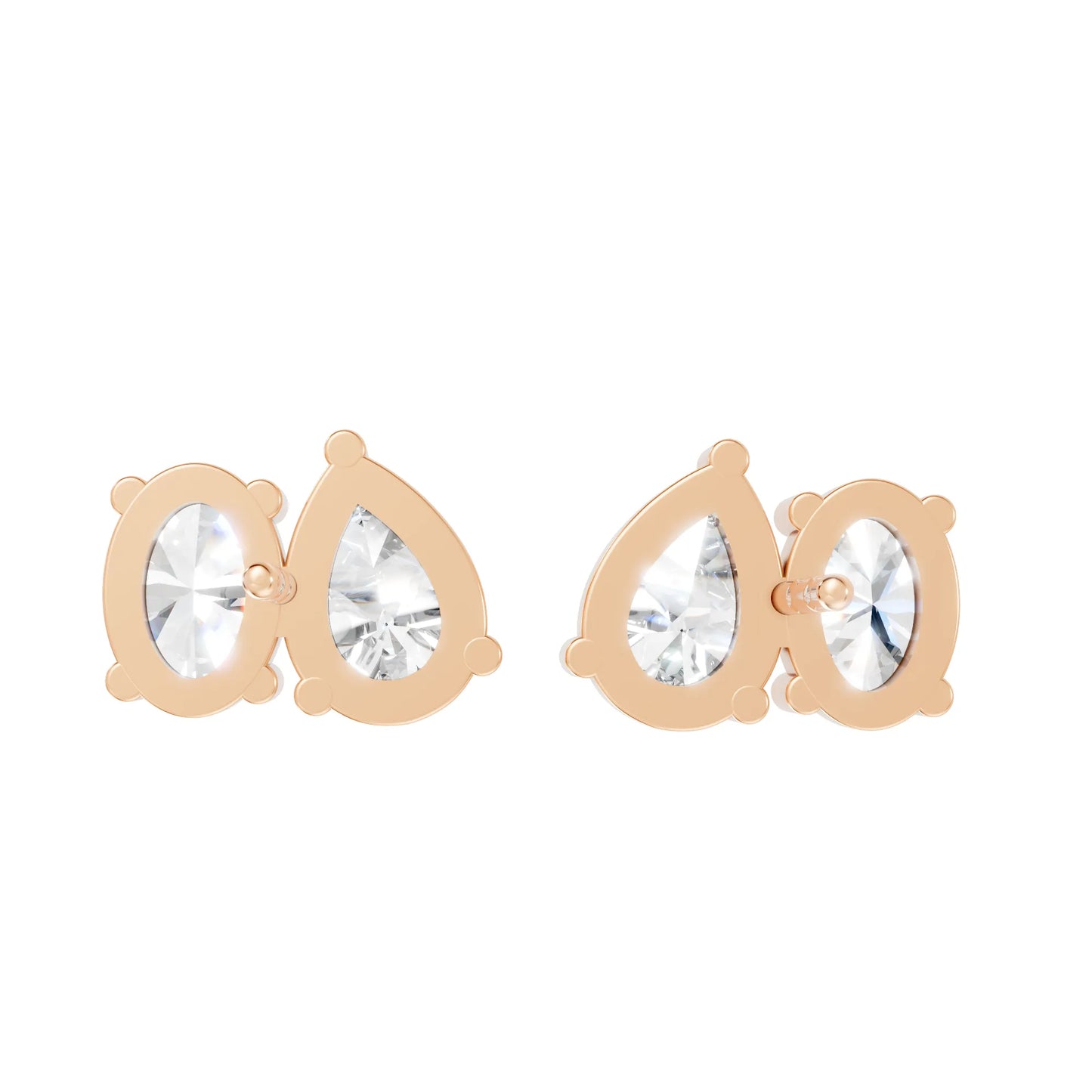 14K Gold Pear and Oval Cut Diamond Toi et Moi Stud Earring