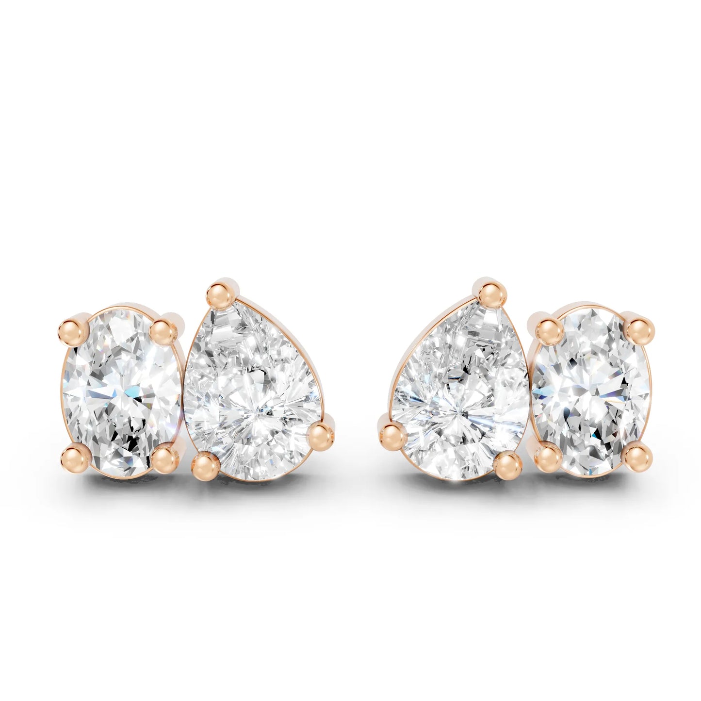 14K Gold Pear and Oval Cut Diamond Toi et Moi Stud Earring