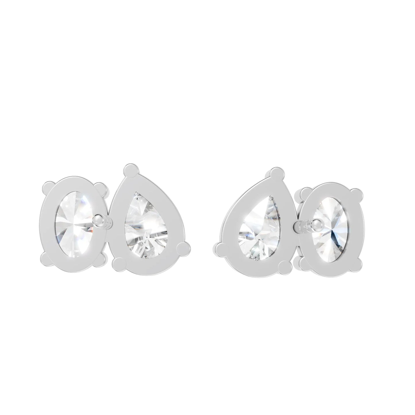 14K Gold Pear and Oval Cut Diamond Toi et Moi Stud Earring