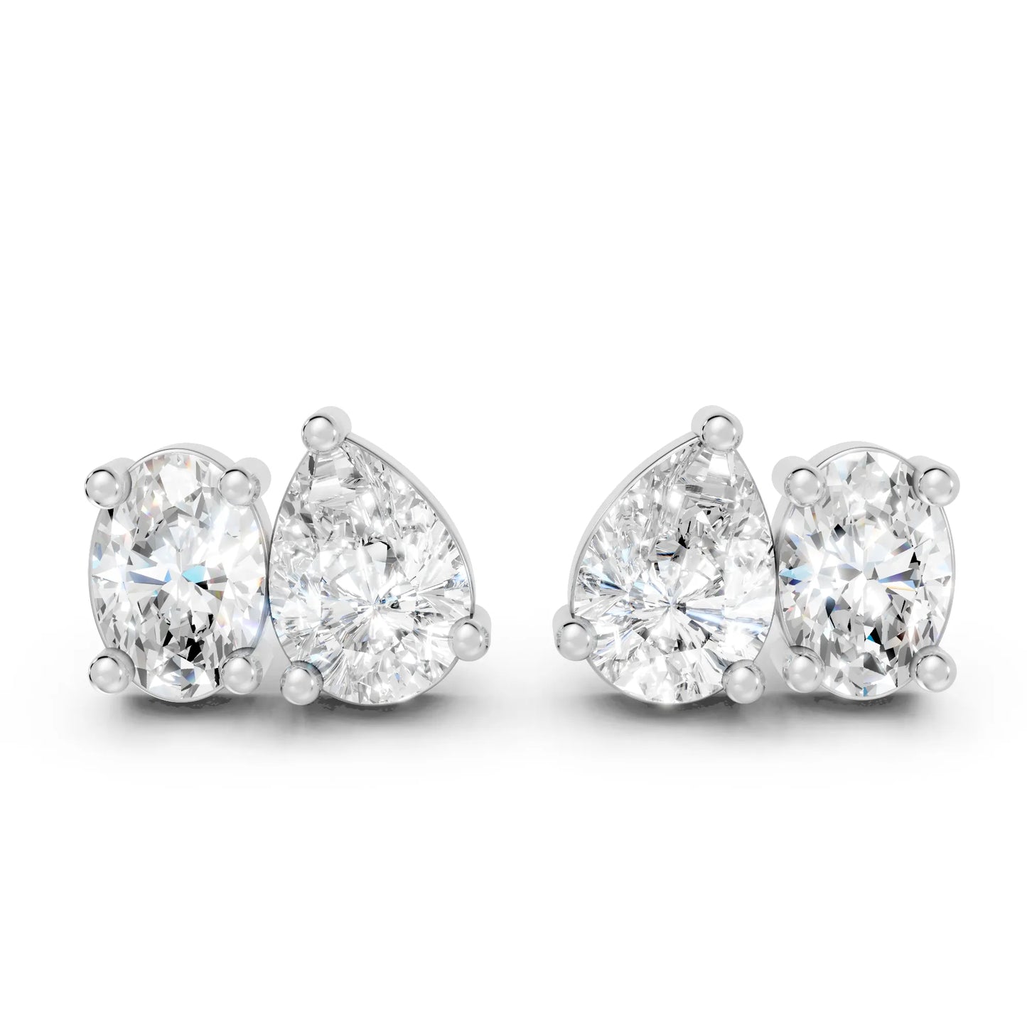 14K Gold Pear and Oval Cut Diamond Toi et Moi Stud Earring