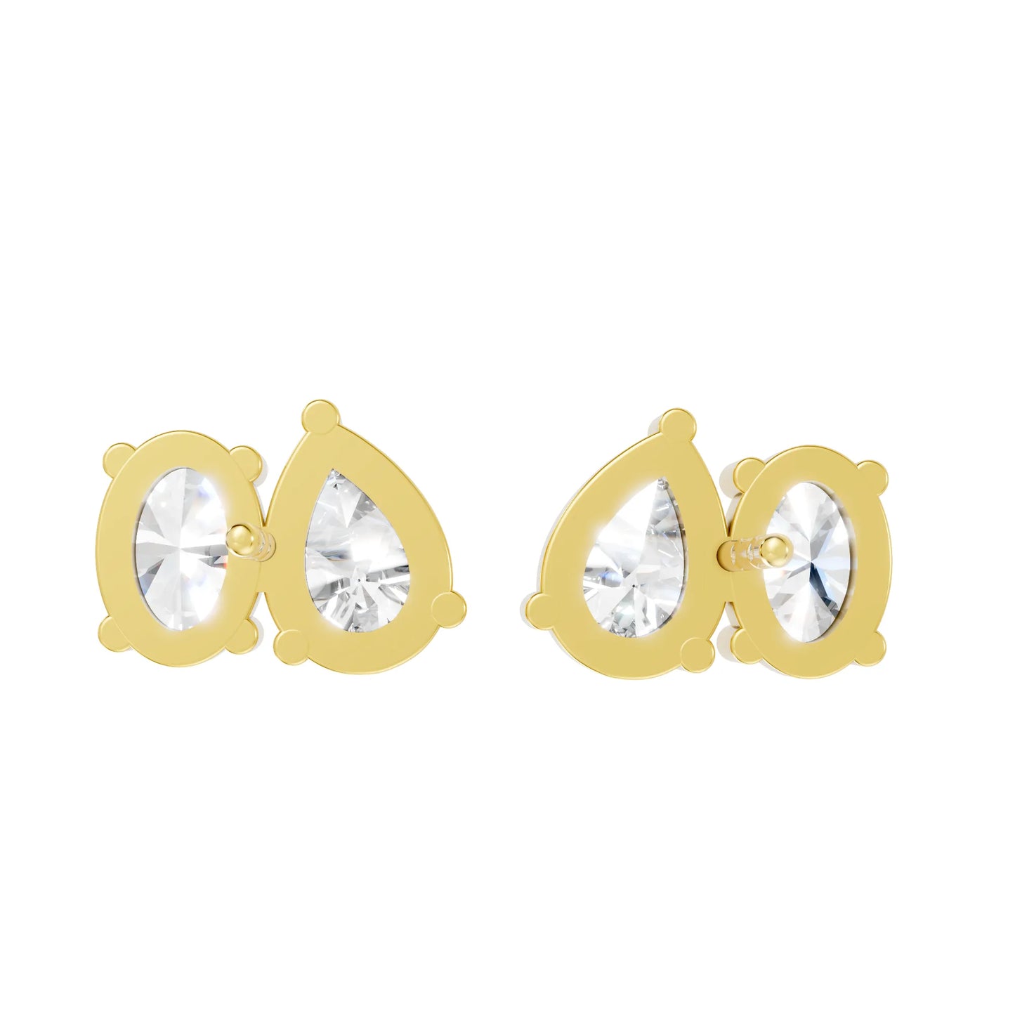 14K Gold Pear and Oval Cut Diamond Toi et Moi Stud Earring
