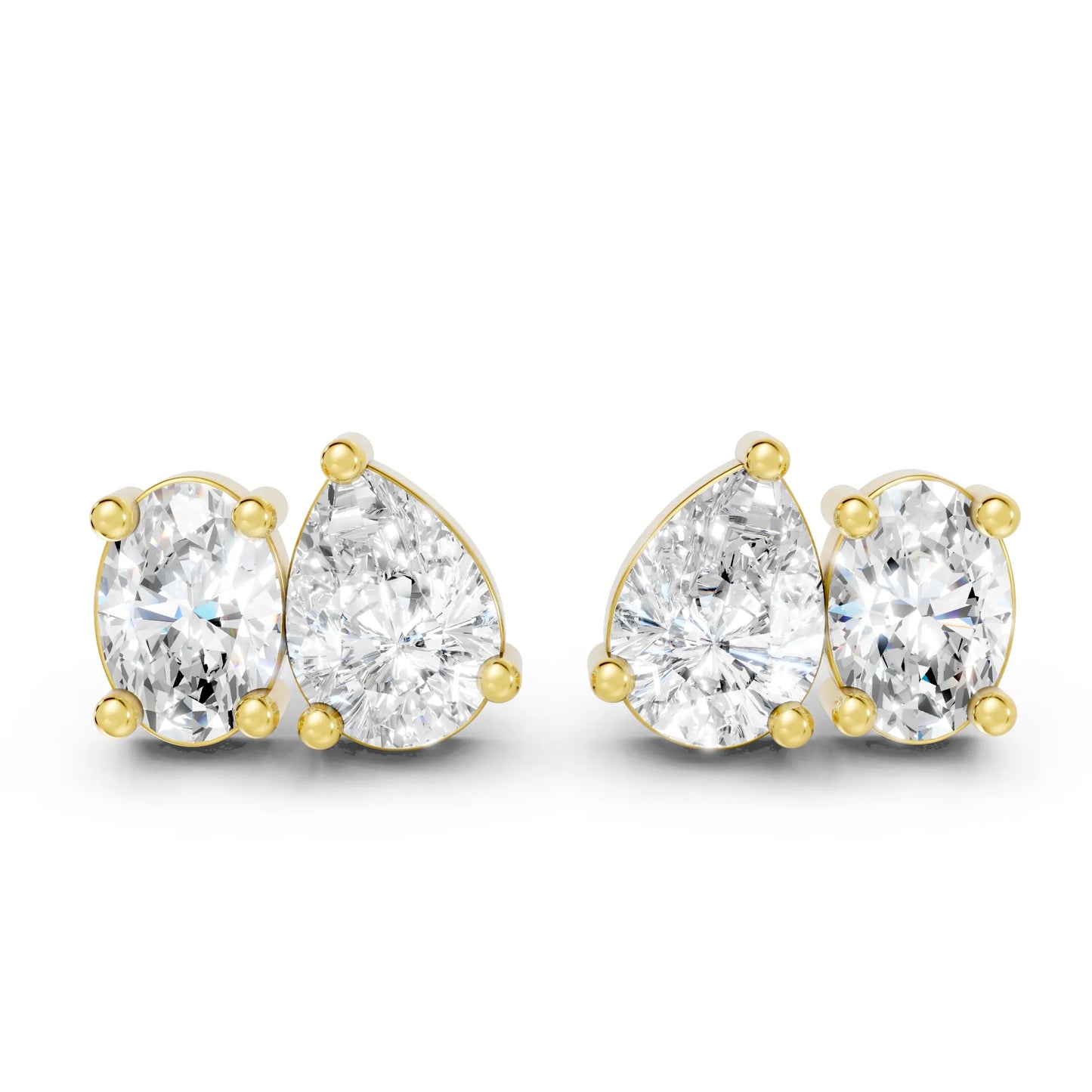 14K Gold Pear and Oval Cut Diamond Toi et Moi Stud Earring