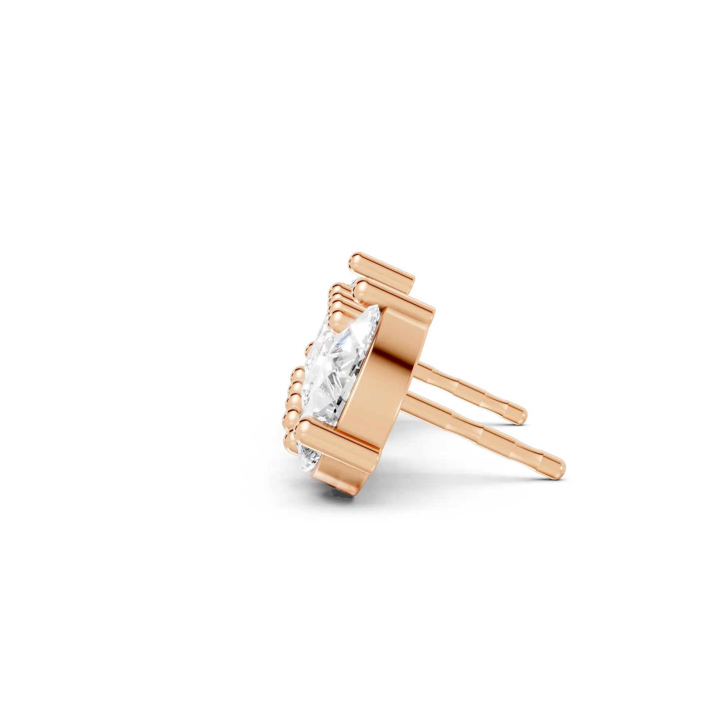 14K Gold Pear and Princess Cut Diamond Toi et Moi Stud Earring