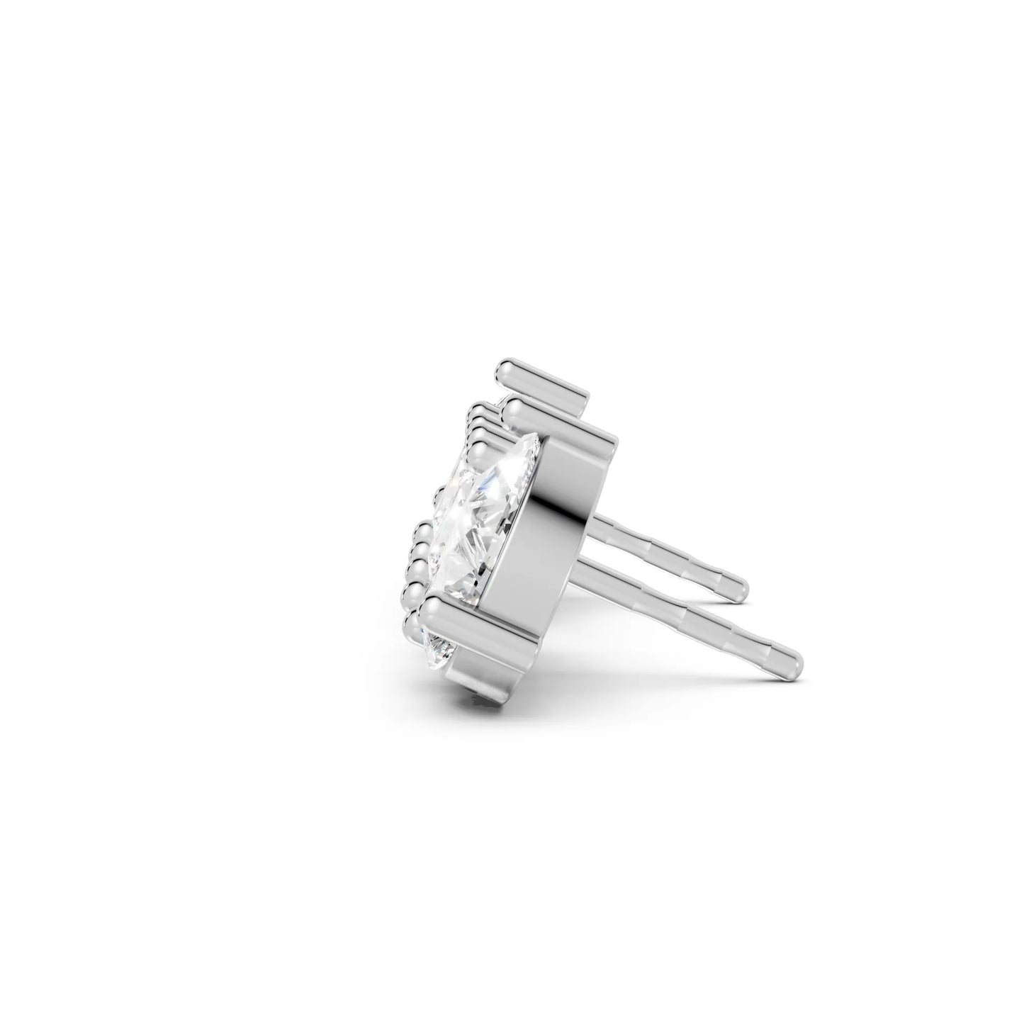 14K Gold Pear and Princess Cut Diamond Toi et Moi Stud Earring