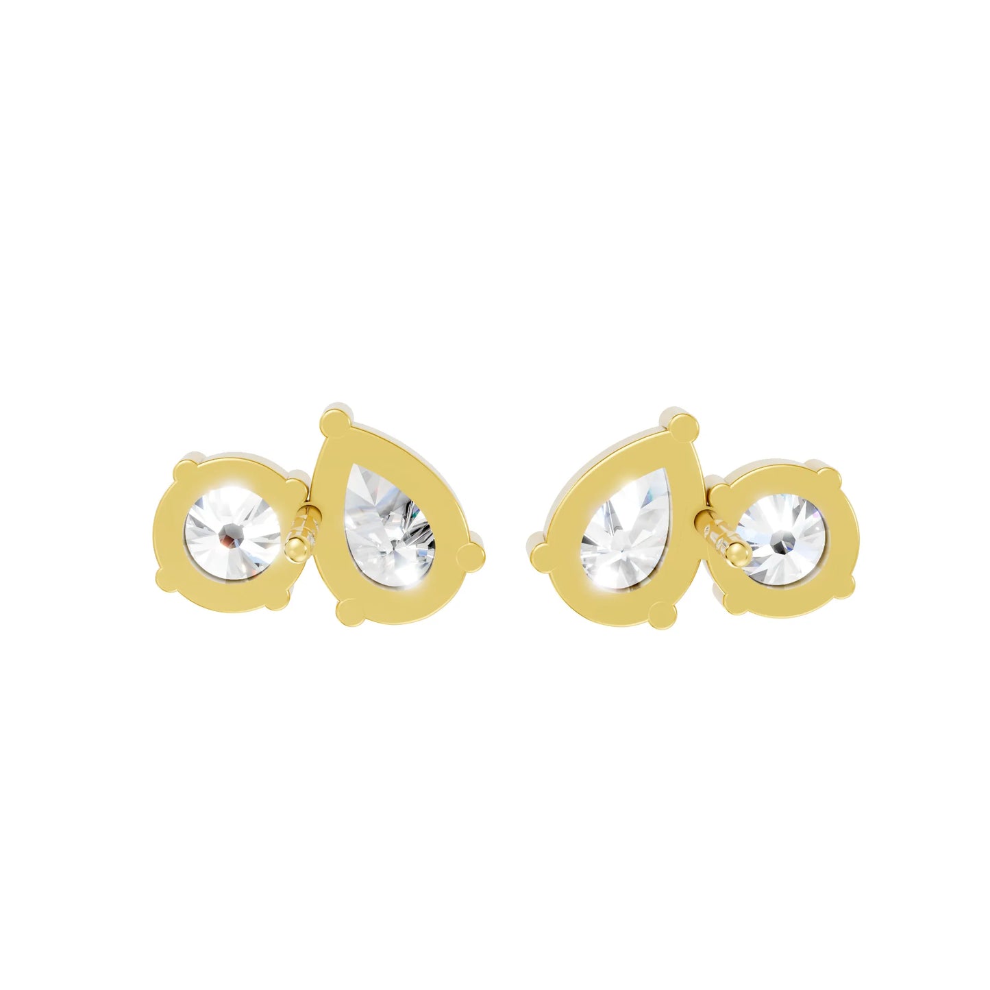 14K Gold 1.30 CT Pear And Round Minimalist Toi Et Moi Stud | Designed With Lab Grown Diamonds In Elegant Prong Settings | Celebrate Love With A Special Earring That Captures Timeless Beauty Modern Grace And The Spark Of Everlasting Romance