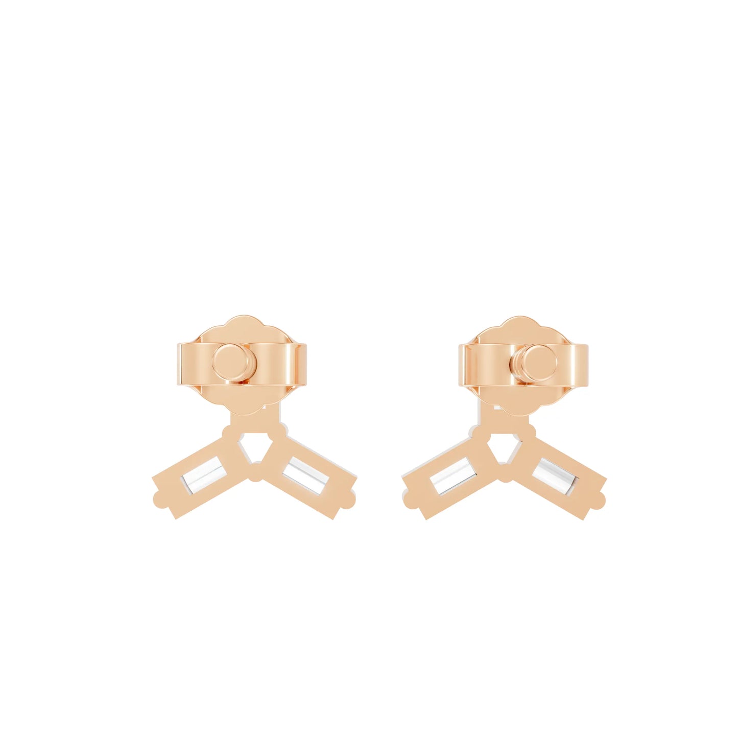 14K Gold Trinity Baguette Cut Diamond Stud Earring