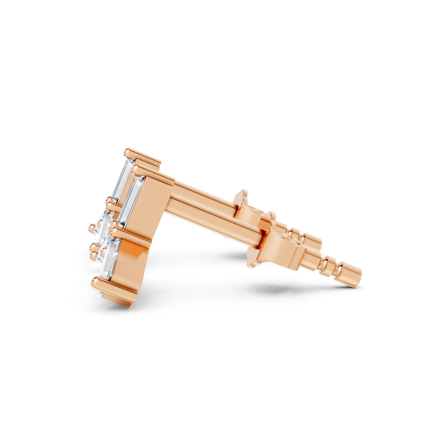 14K Gold Trinity Baguette Cut Diamond Stud Earring