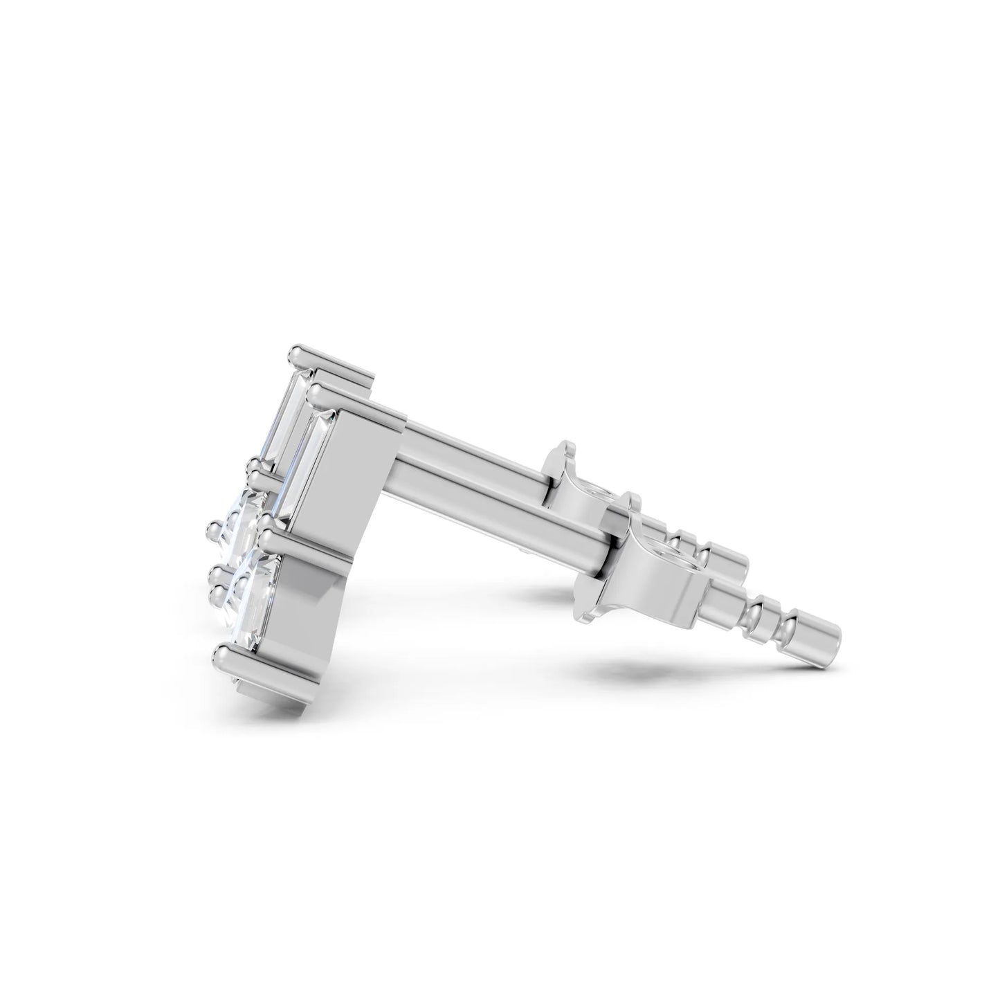 14K Gold Trinity Baguette Cut Diamond Stud Earring