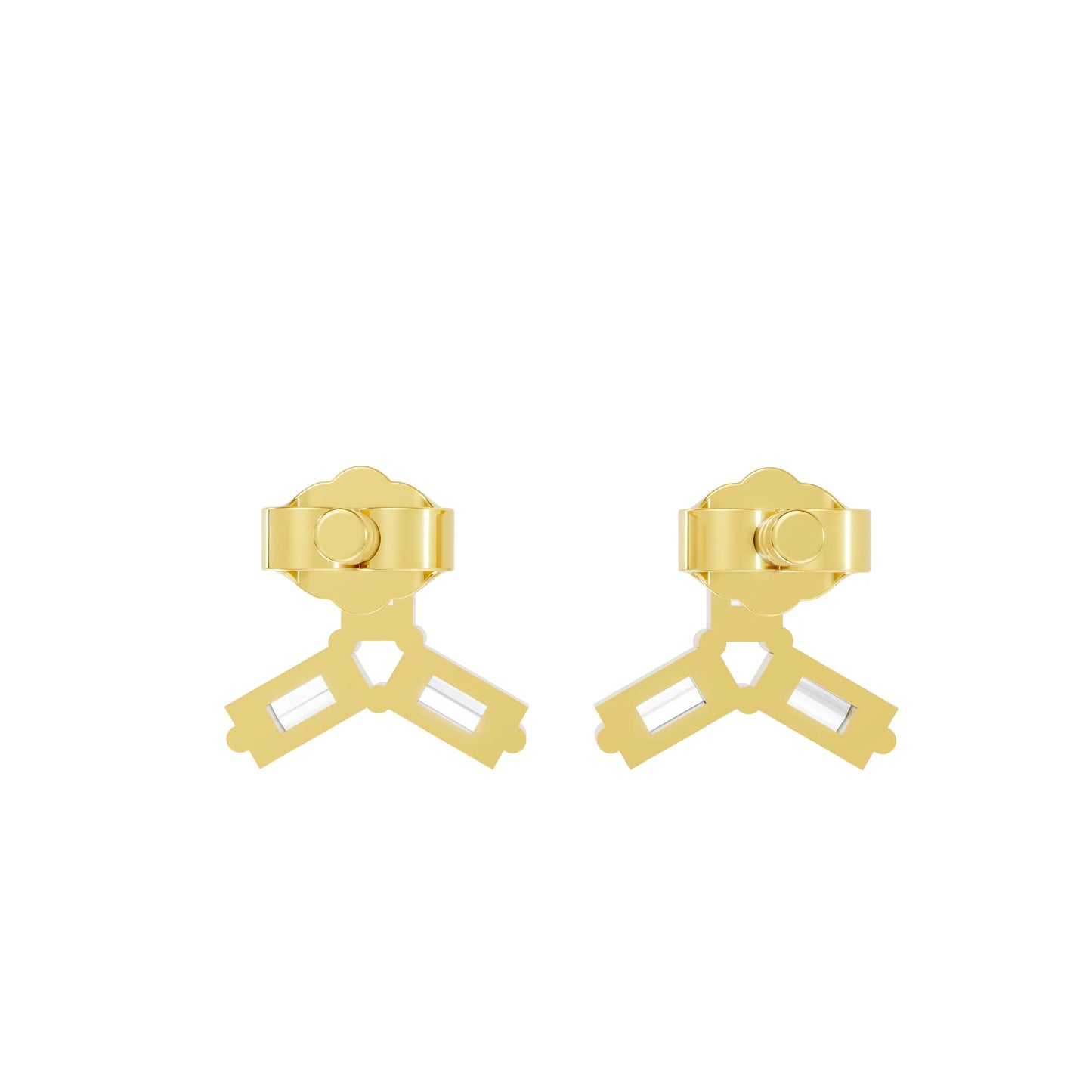 14K Gold Trinity Baguette Cut Diamond Stud Earring