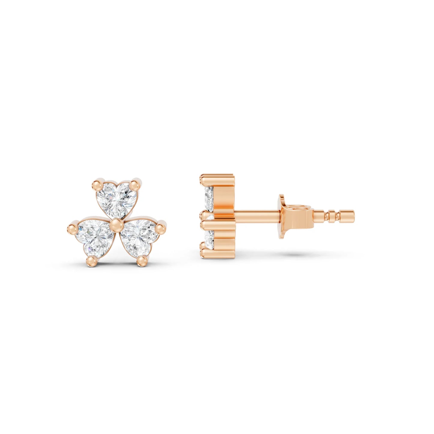 14K Gold Trinity Heart Cut Diamond Stud Earring