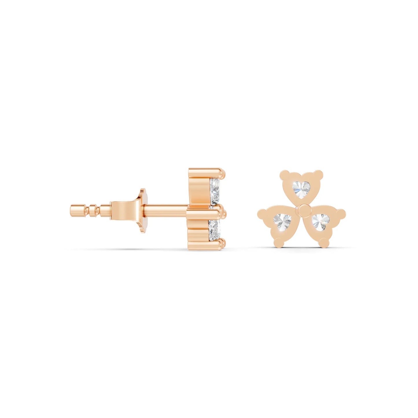 14K Gold Trinity Heart Cut Diamond Stud Earring