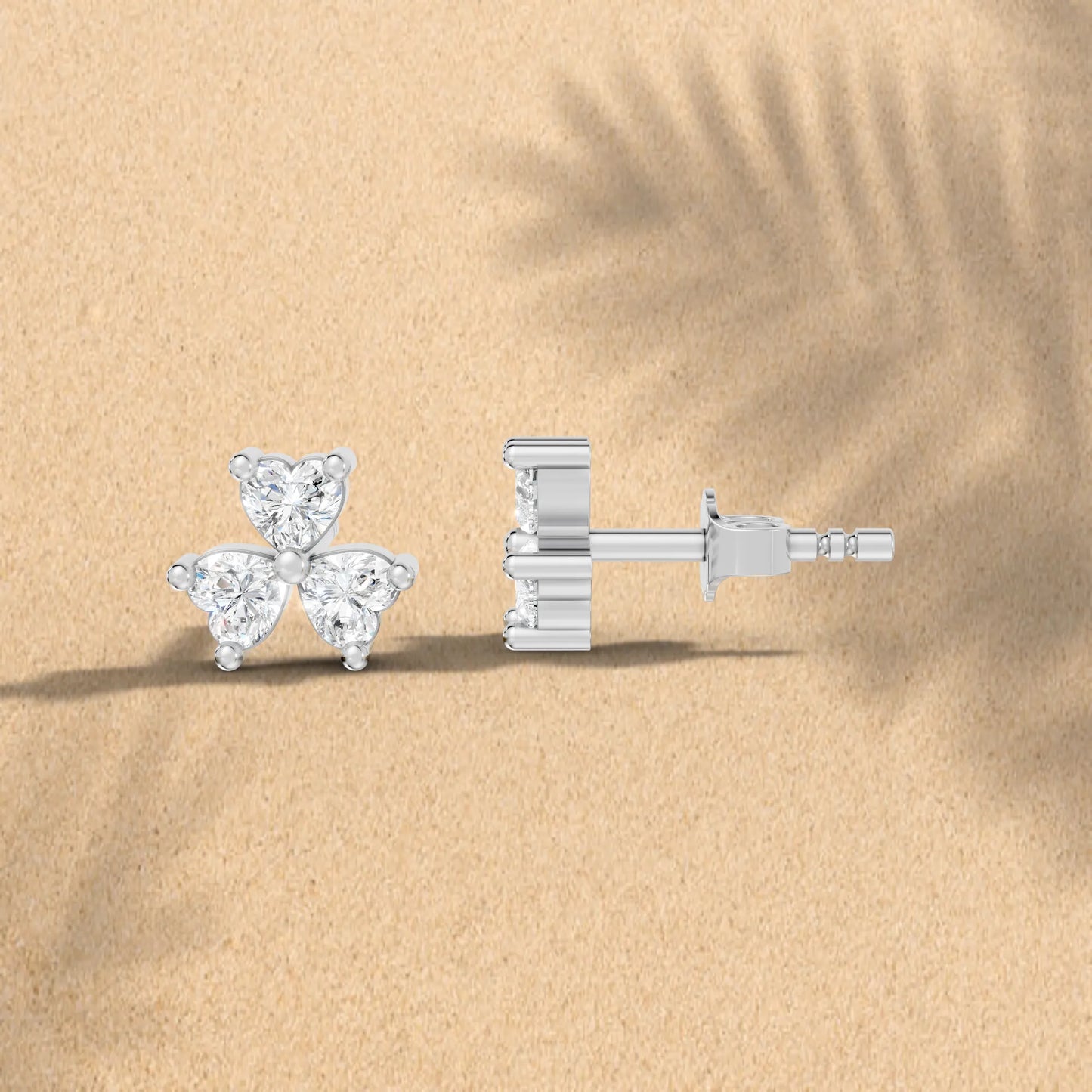 14K Gold Trinity Heart Cut Diamond Stud Earring