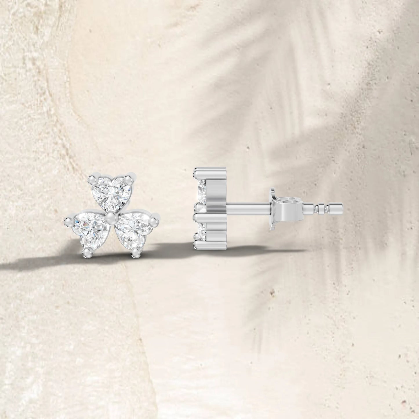 14K Gold Trinity Heart Cut Diamond Stud Earring