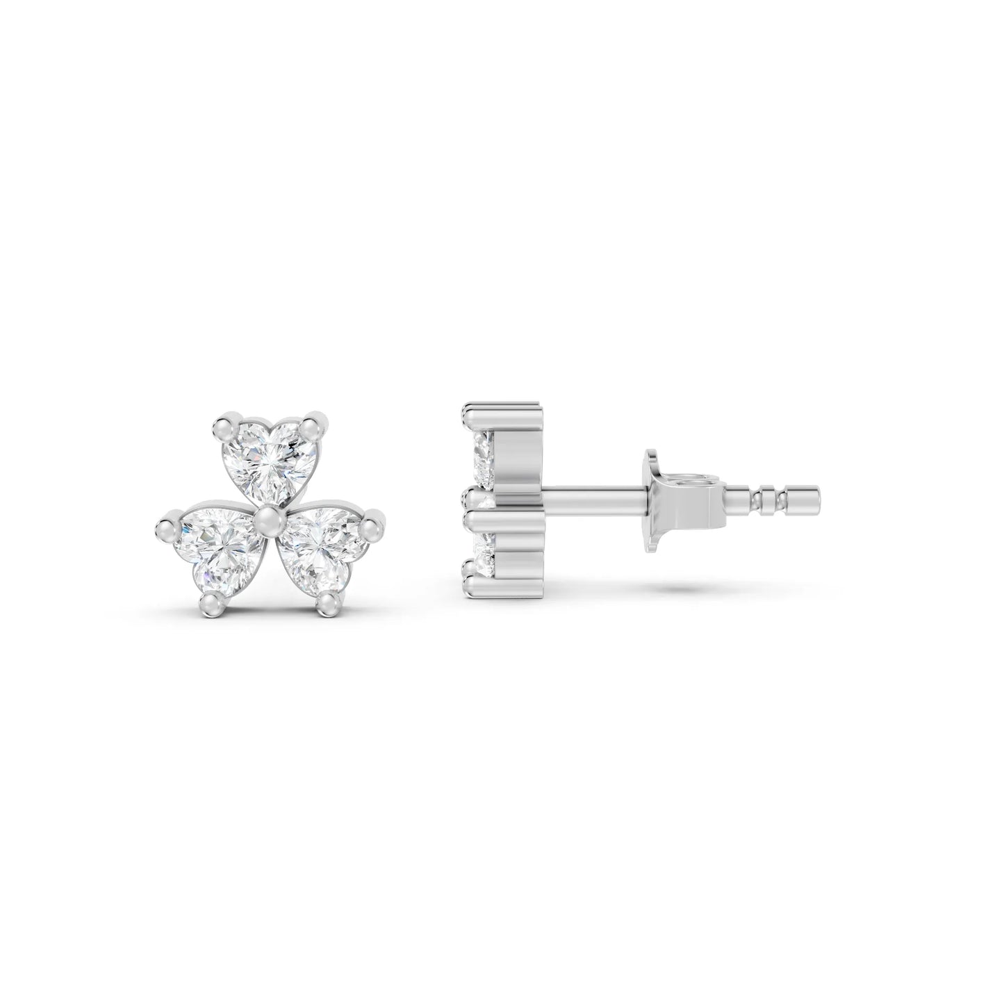 14K Gold Trinity Heart Cut Diamond Stud Earring
