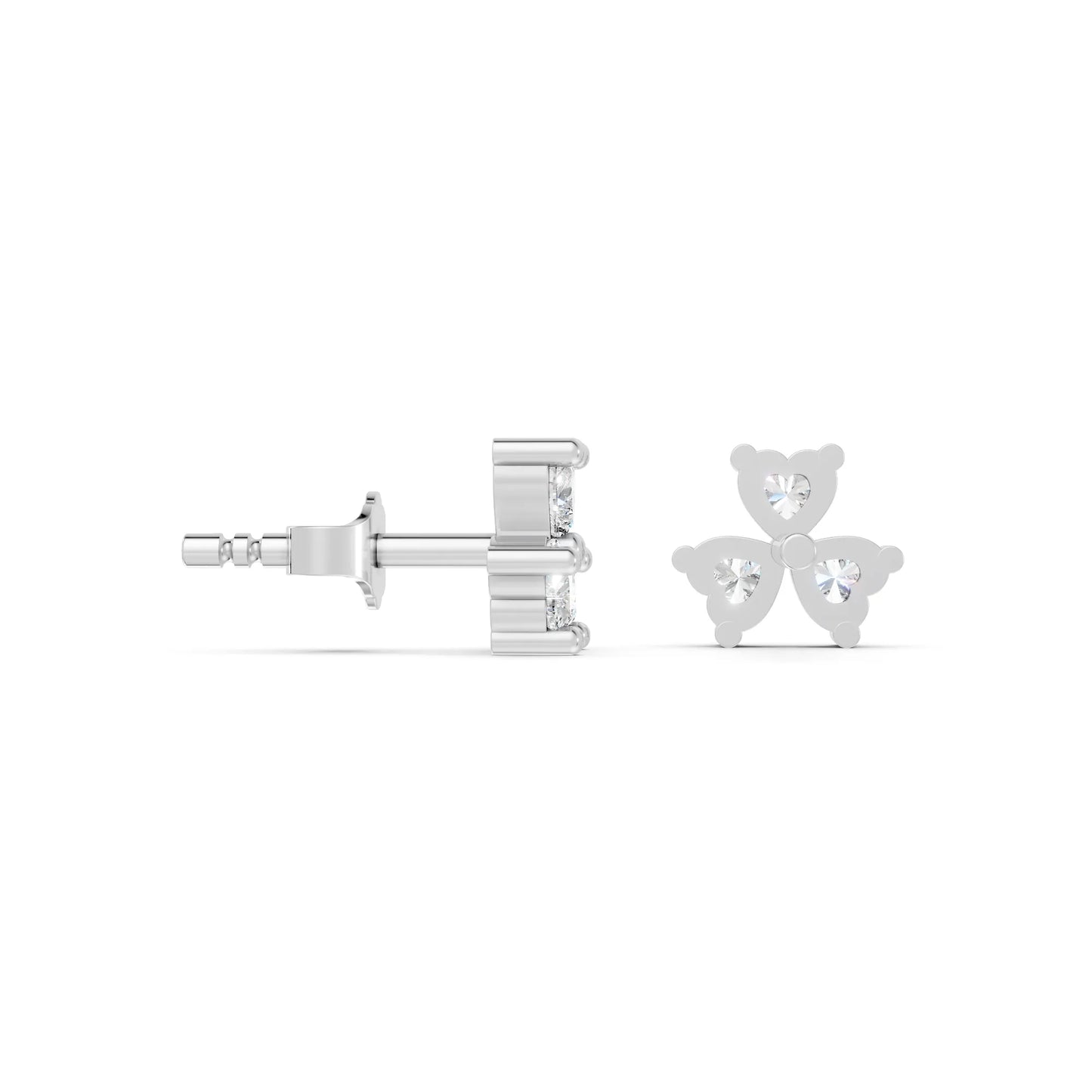 14K Gold Trinity Heart Cut Diamond Stud Earring