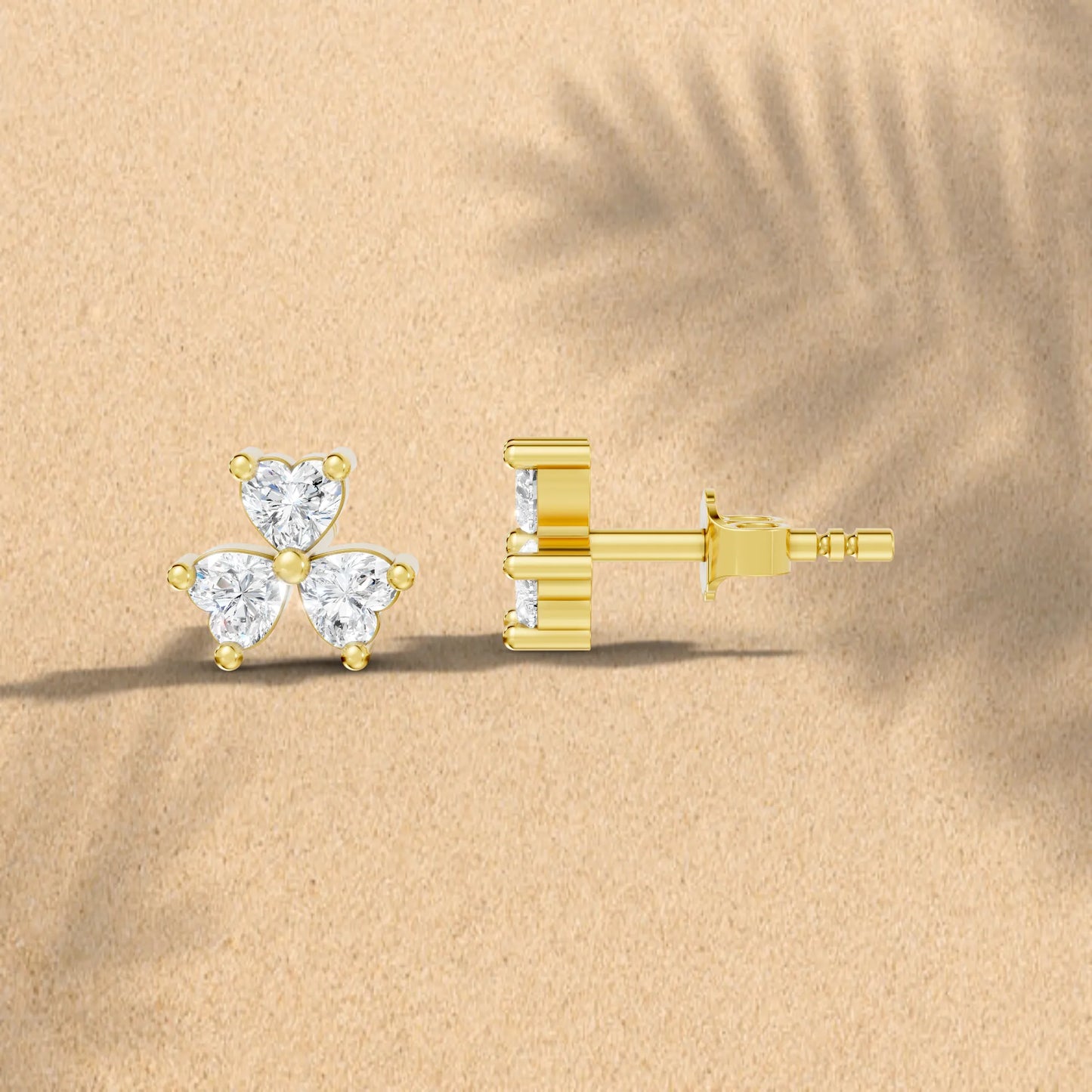 14K Gold Trinity Heart Cut Diamond Stud Earring