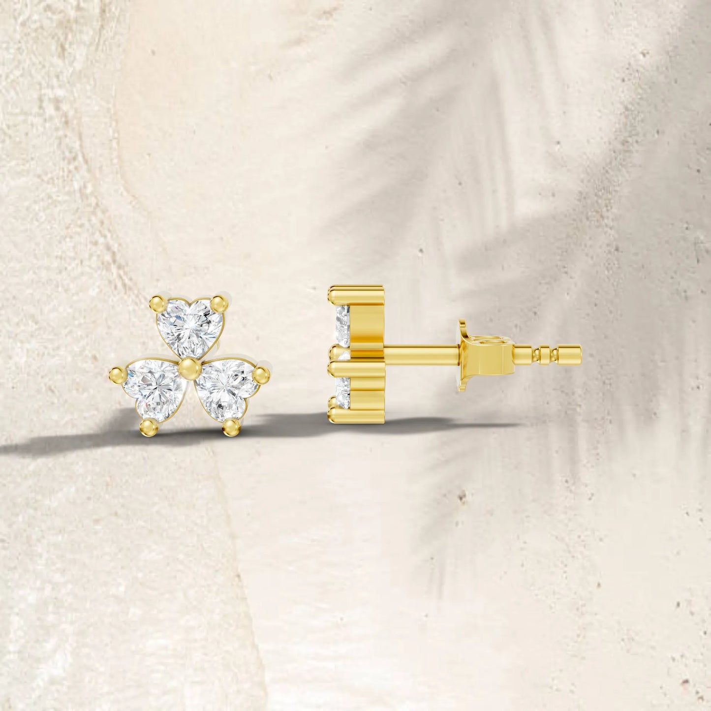 14K Gold Trinity Heart Cut Diamond Stud Earring