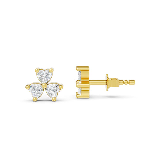 14K Gold Trinity Heart Cut Diamond Stud Earring