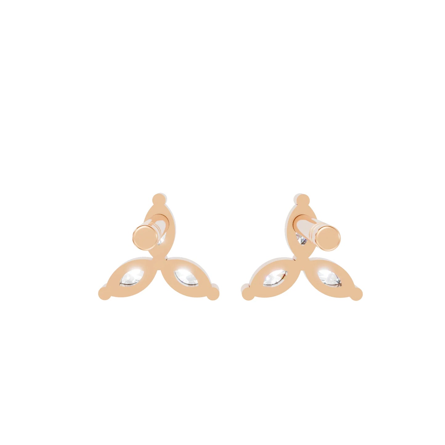 14K Gold Trinity Marquise Cut Diamond Stud Earring