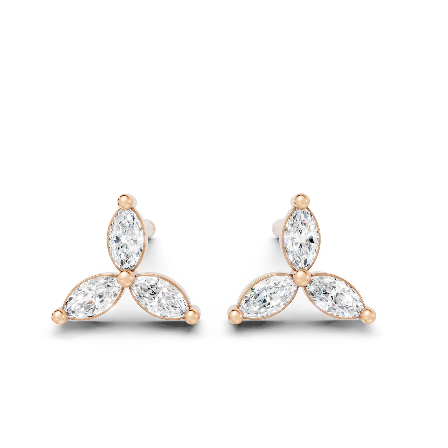 14K Gold Trinity Marquise Cut Diamond Stud Earring