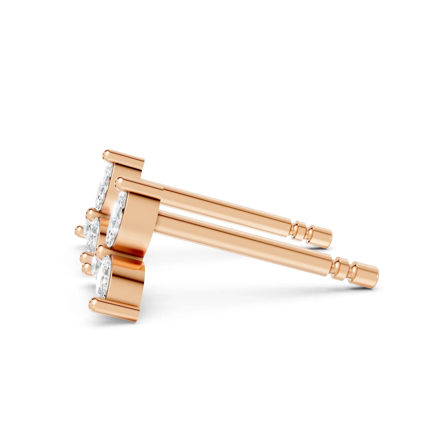 14K Gold Trinity Marquise Cut Diamond Stud Earring