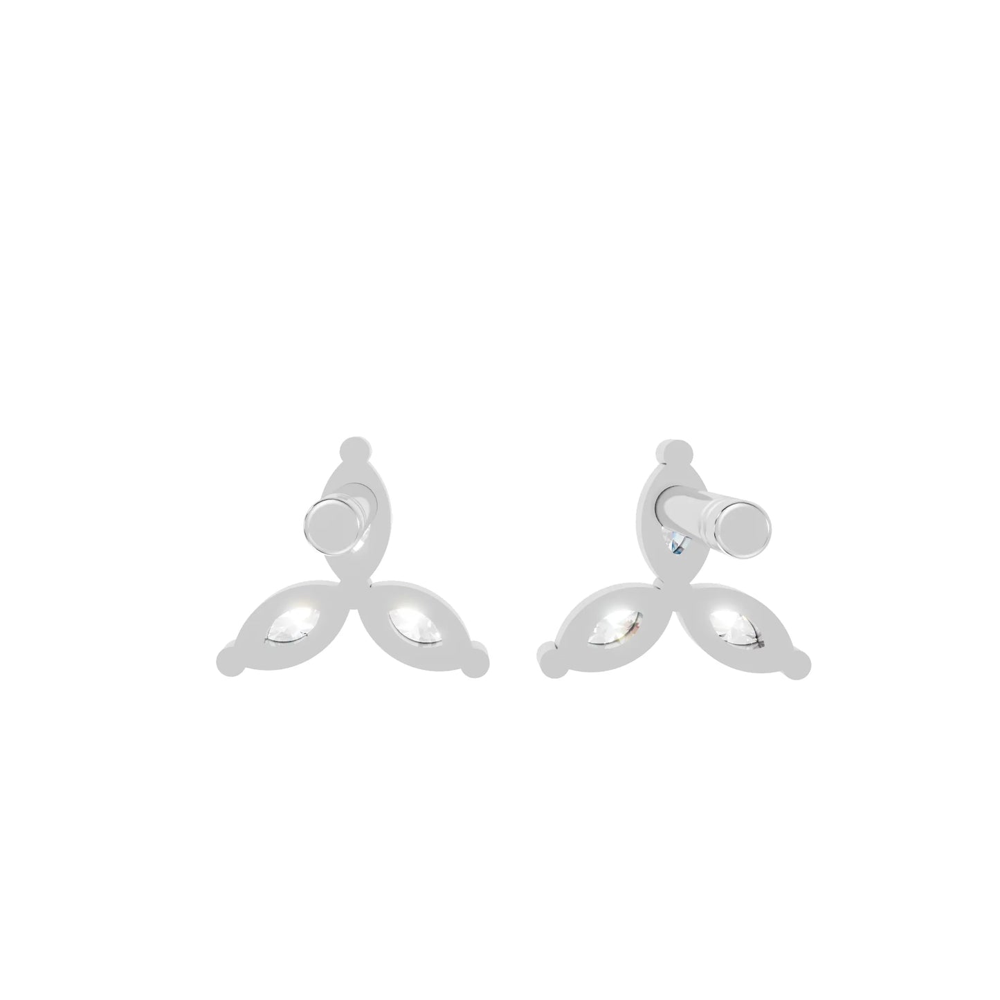 14K Gold Trinity Marquise Cut Diamond Stud Earring