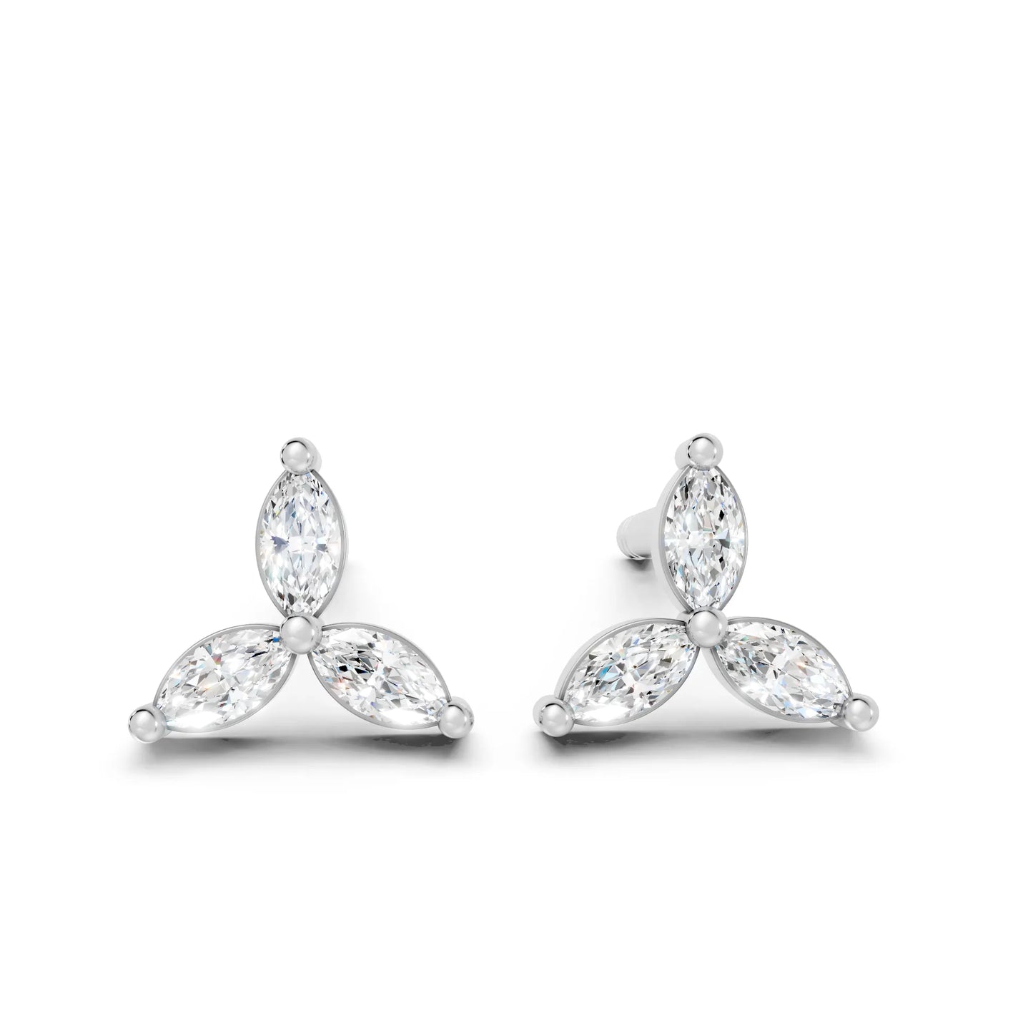 14K Gold Trinity Marquise Cut Diamond Stud Earring
