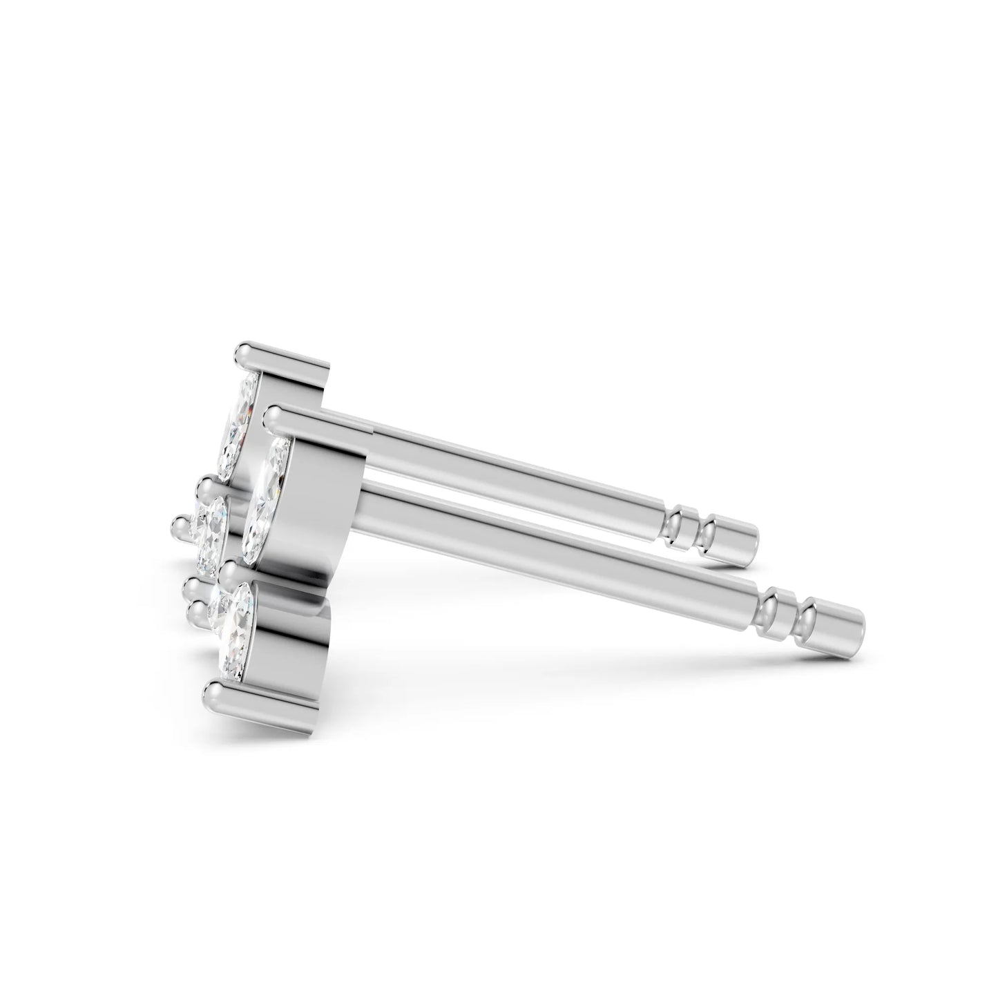 14K Gold Trinity Marquise Cut Diamond Stud Earring