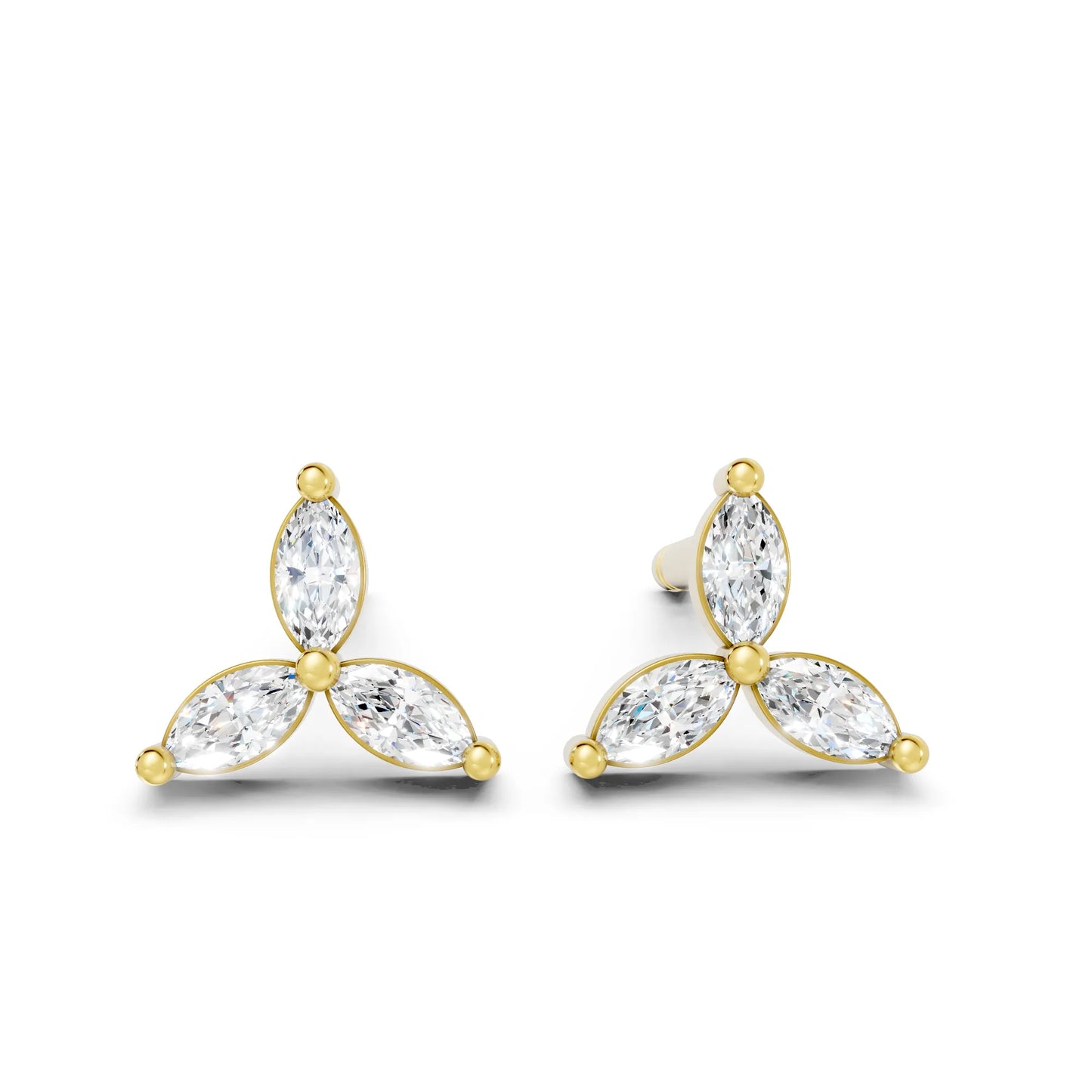 14K Gold Trinity Marquise Cut Diamond Stud Earring