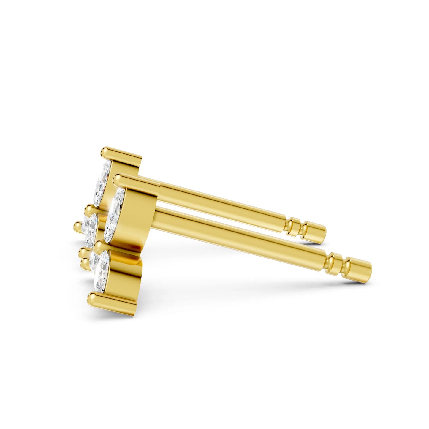 14K Gold Trinity Marquise Cut Diamond Stud Earring