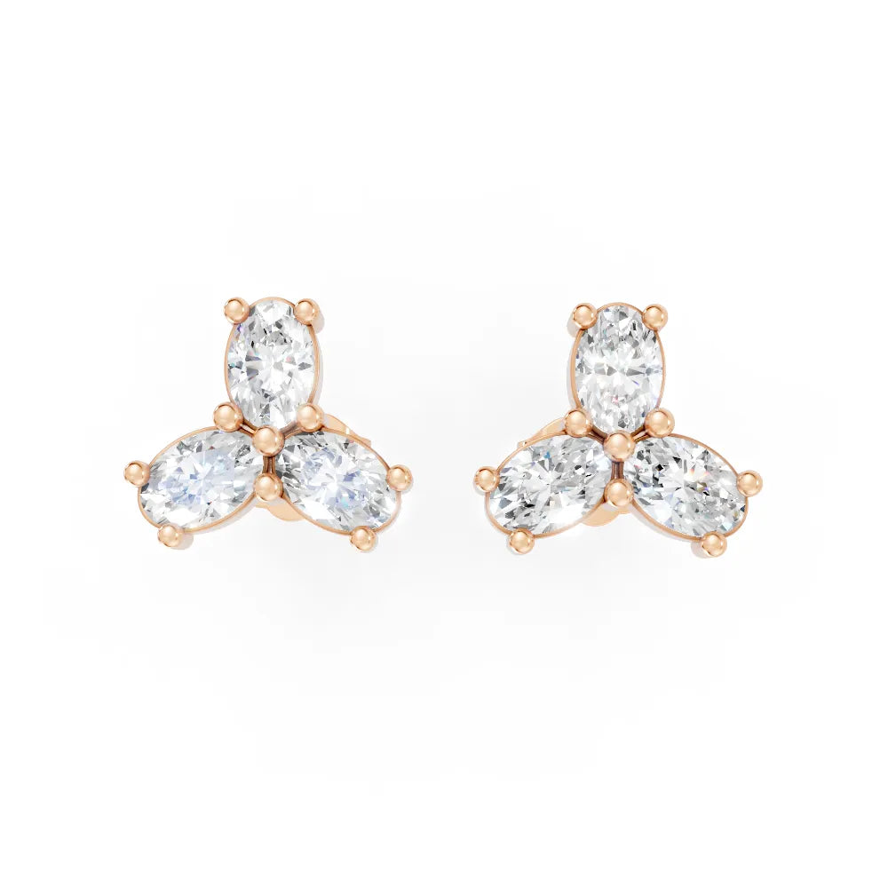 14K Gold Trinity Oval Cut Diamond Stud Earring