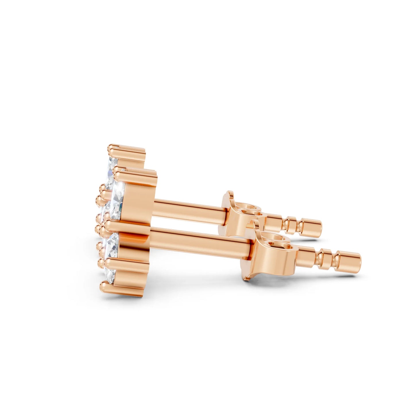 14K Gold Trinity Oval Cut Diamond Stud Earring