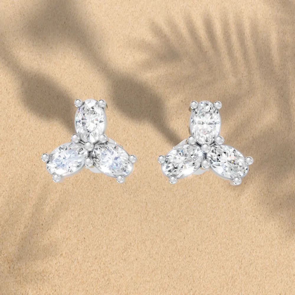 14K Gold Trinity Oval Cut Diamond Stud Earring