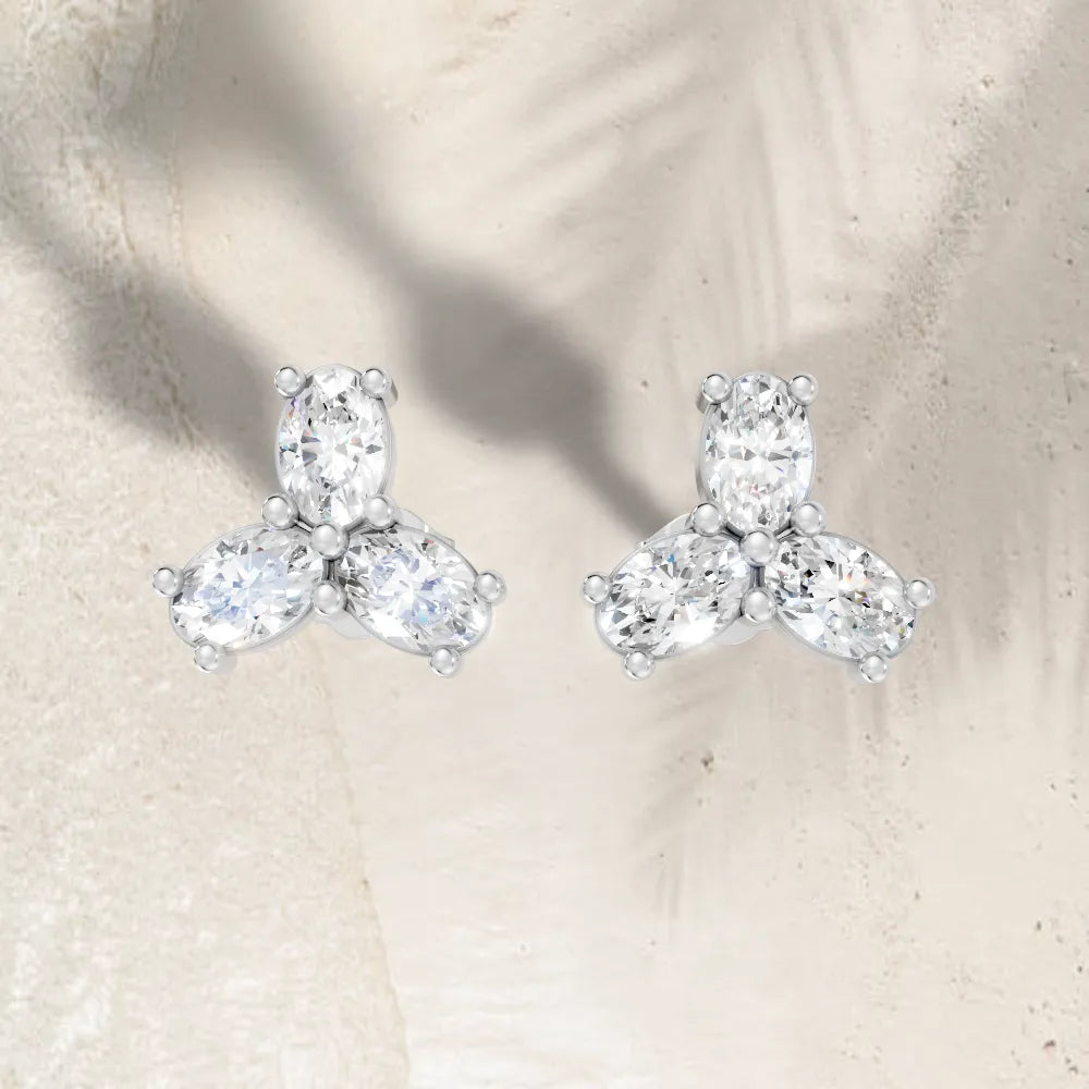 14K Gold Trinity Oval Cut Diamond Stud Earring