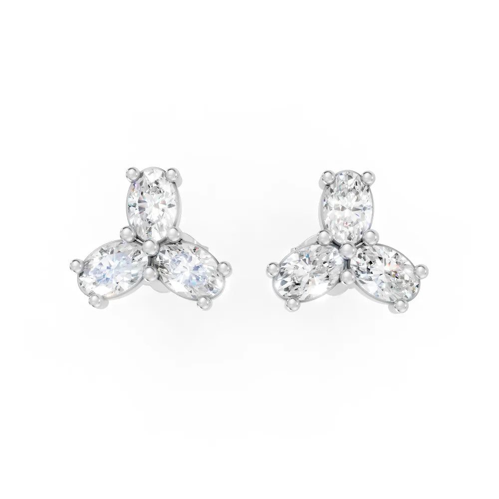 14K Gold Trinity Oval Cut Diamond Stud Earring