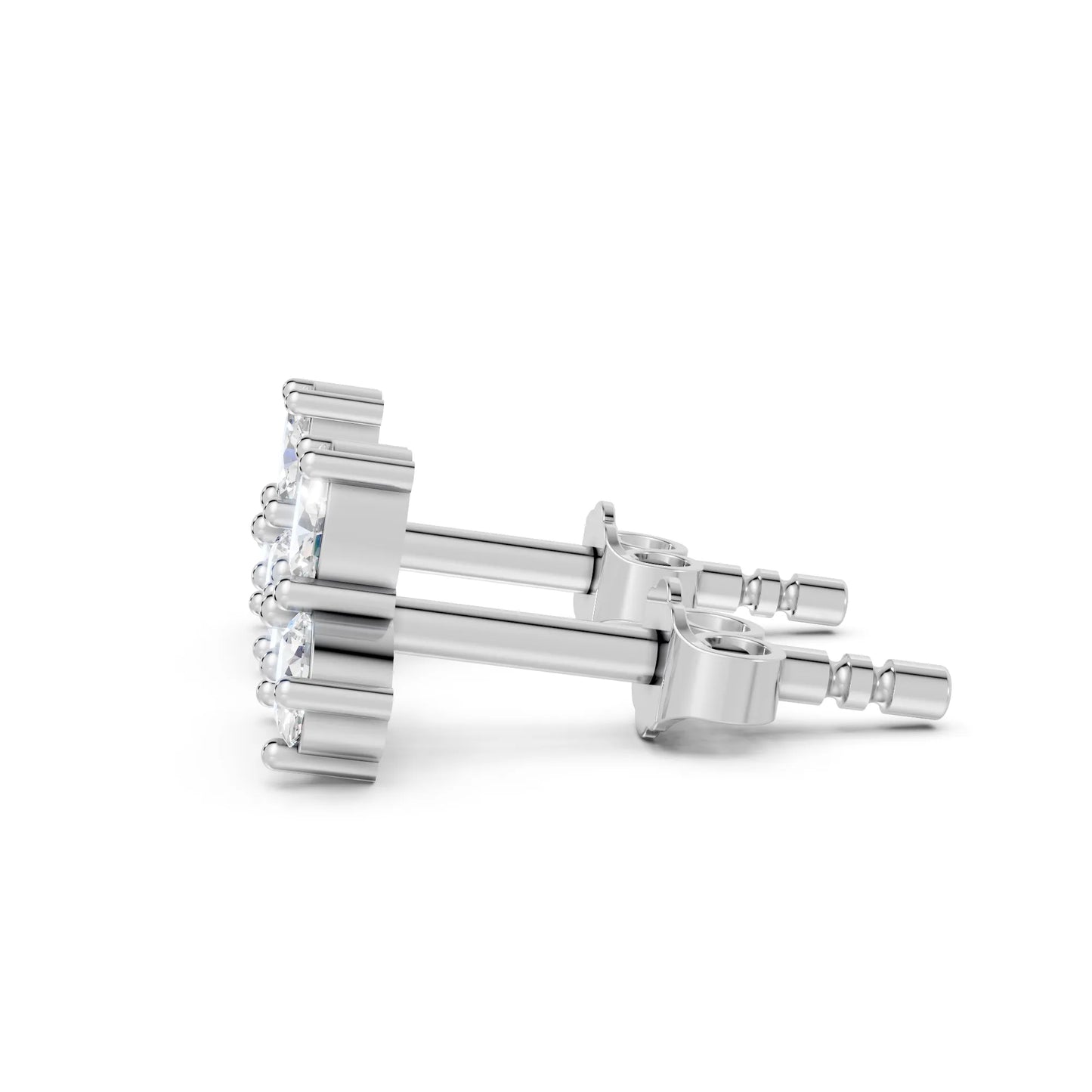 14K Gold Trinity Oval Cut Diamond Stud Earring