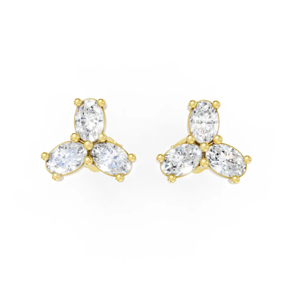 14K Gold Trinity Oval Cut Diamond Stud Earring