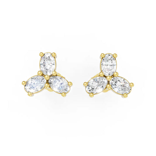 14K Gold Trinity Oval Cut Diamond Stud Earring