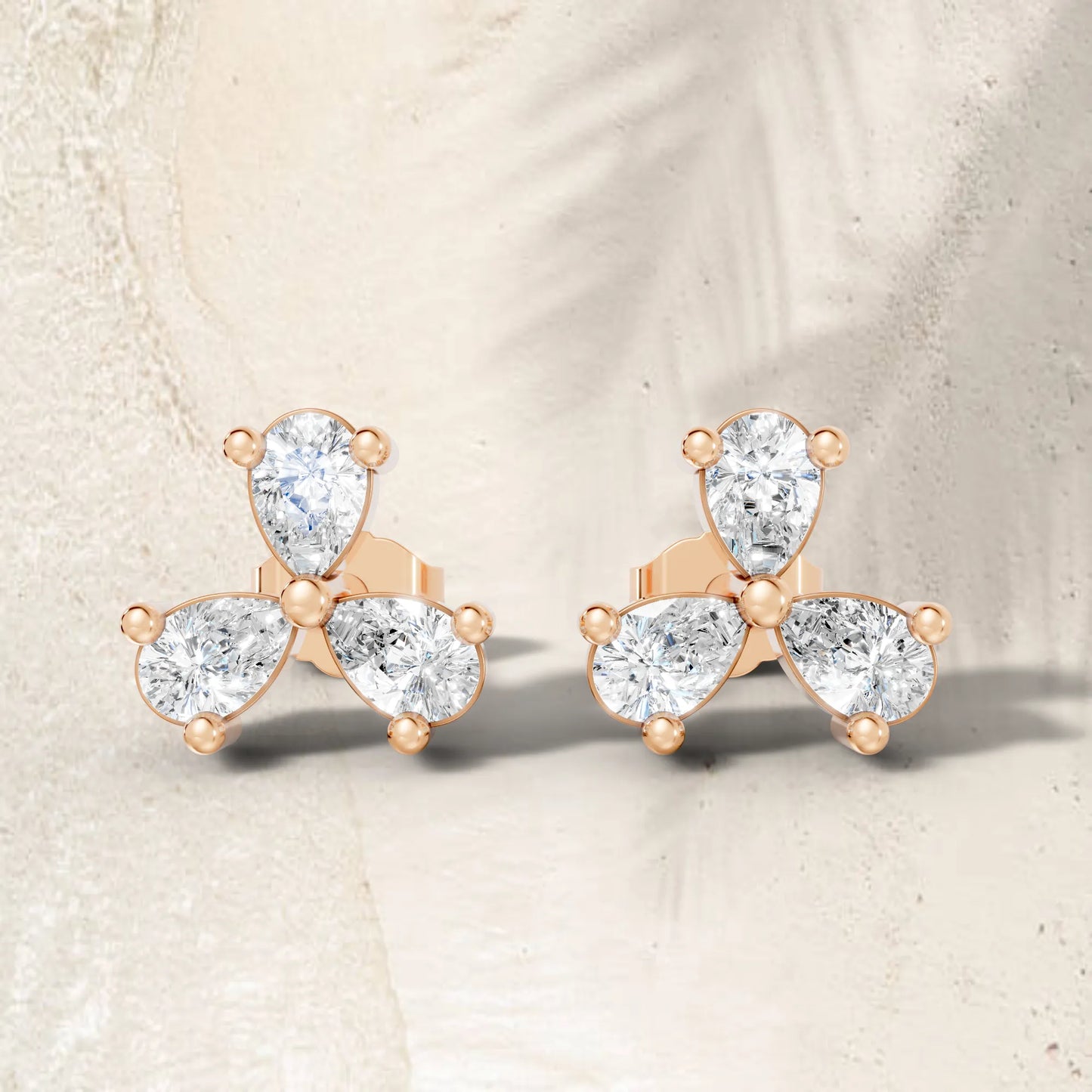 14k Gold Lab Grown Bezel Set And Prong Set Earrings | Minimalist Pear Cut Three Diamond Studs| Elegant Everyday Jewelry And Perfect Gift for Women | Celebrate Special Moments | Ideal for Birthdays Anniversaries Weddings | Timeless Luxury Accessory