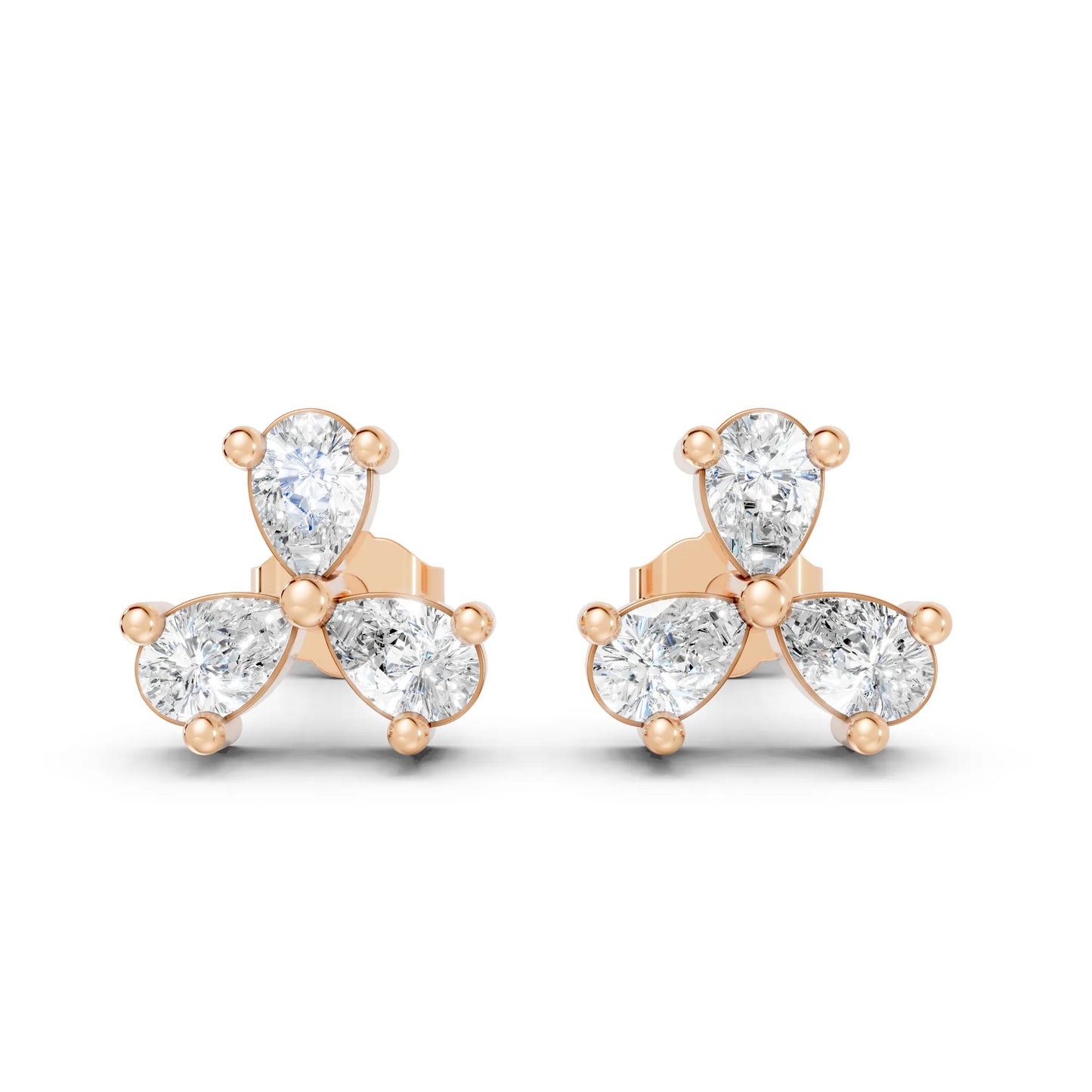 14k Gold Lab Grown Bezel Set And Prong Set Earrings | Minimalist Pear Cut Three Diamond Studs| Elegant Everyday Jewelry And Perfect Gift for Women | Celebrate Special Moments | Ideal for Birthdays Anniversaries Weddings | Timeless Luxury Accessory