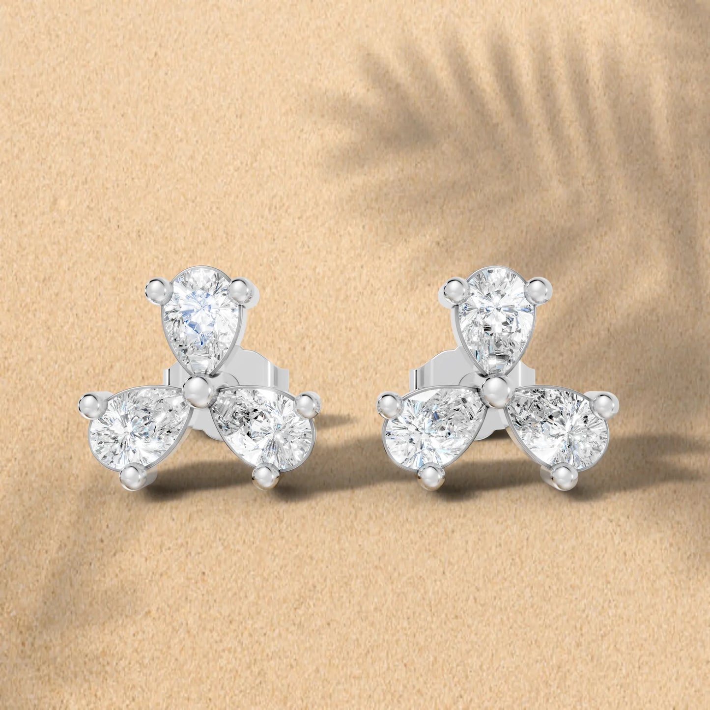 14k Gold Lab Grown Bezel Set And Prong Set Earrings | Minimalist Pear Cut Three Diamond Studs| Elegant Everyday Jewelry And Perfect Gift for Women | Celebrate Special Moments | Ideal for Birthdays Anniversaries Weddings | Timeless Luxury Accessory