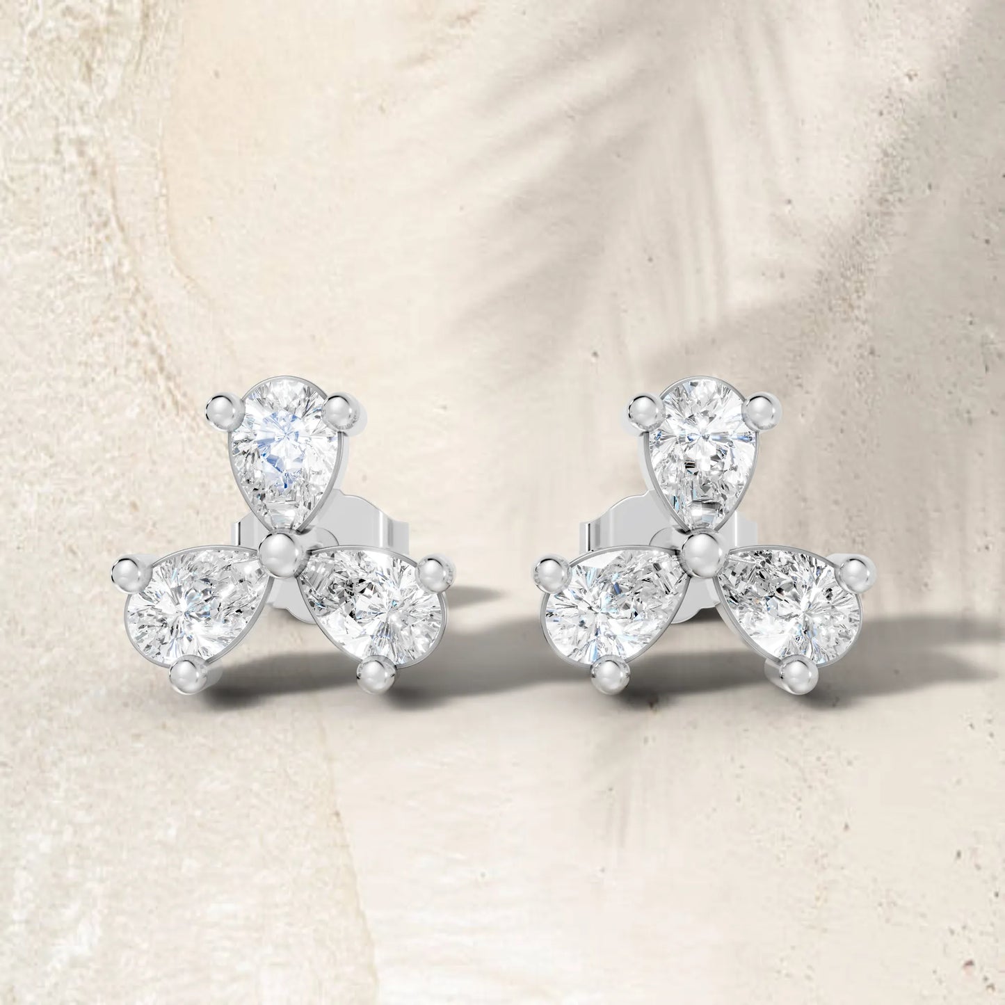 14k Gold Lab Grown Bezel Set And Prong Set Earrings | Minimalist Pear Cut Three Diamond Studs| Elegant Everyday Jewelry And Perfect Gift for Women | Celebrate Special Moments | Ideal for Birthdays Anniversaries Weddings | Timeless Luxury Accessory