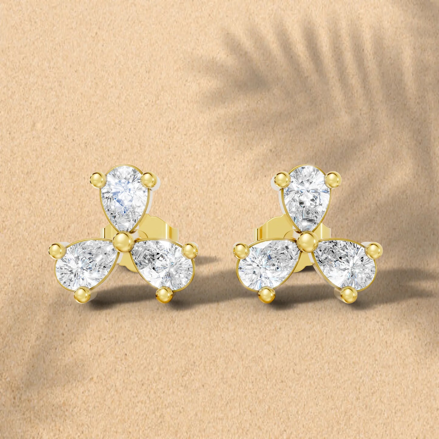 14k Gold Lab Grown Bezel Set And Prong Set Earrings | Minimalist Pear Cut Three Diamond Studs| Elegant Everyday Jewelry And Perfect Gift for Women | Celebrate Special Moments | Ideal for Birthdays Anniversaries Weddings | Timeless Luxury Accessory
