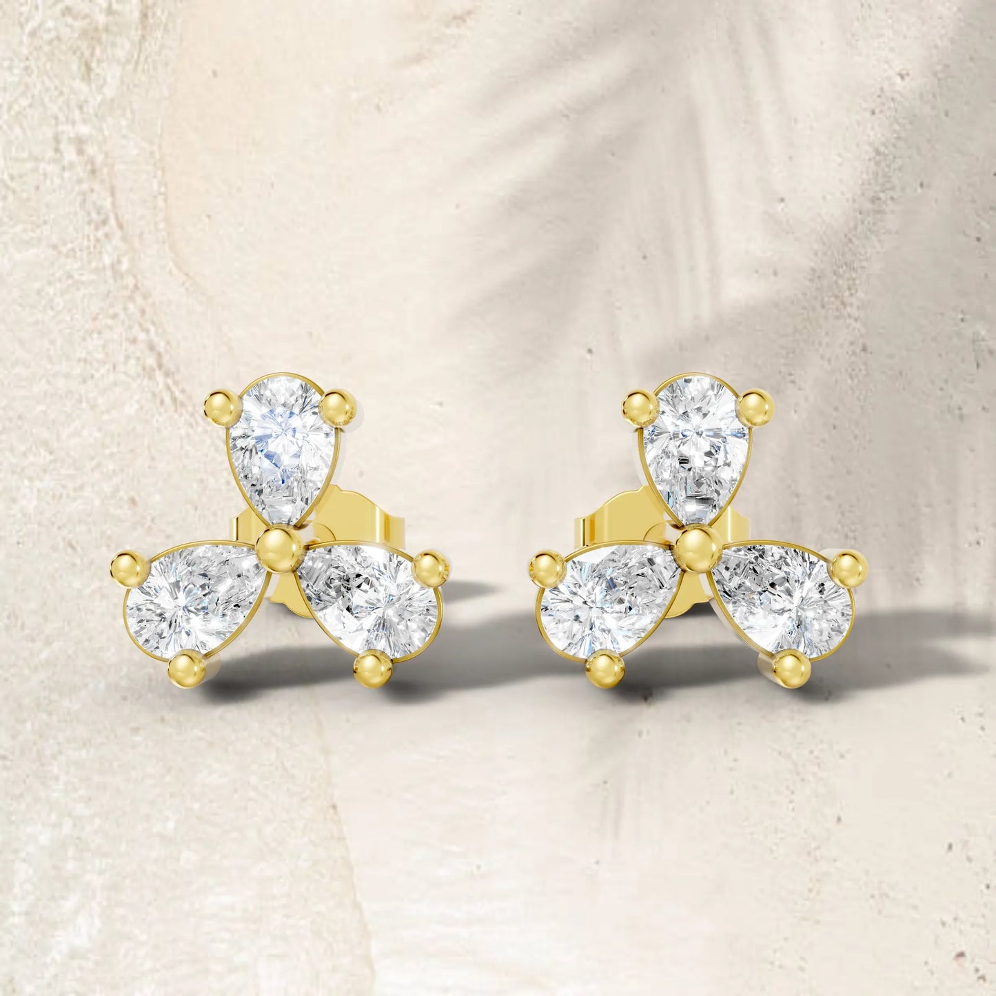 14k Gold Lab Grown Bezel Set And Prong Set Earrings | Minimalist Pear Cut Three Diamond Studs| Elegant Everyday Jewelry And Perfect Gift for Women | Celebrate Special Moments | Ideal for Birthdays Anniversaries Weddings | Timeless Luxury Accessory