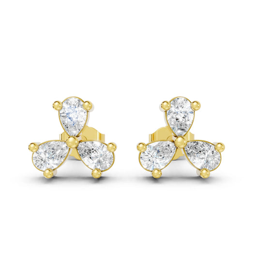 14k Gold Lab Grown Bezel Set And Prong Set Earrings | Minimalist Pear Cut Three Diamond Studs| Elegant Everyday Jewelry And Perfect Gift for Women | Celebrate Special Moments | Ideal for Birthdays Anniversaries Weddings | Timeless Luxury Accessory