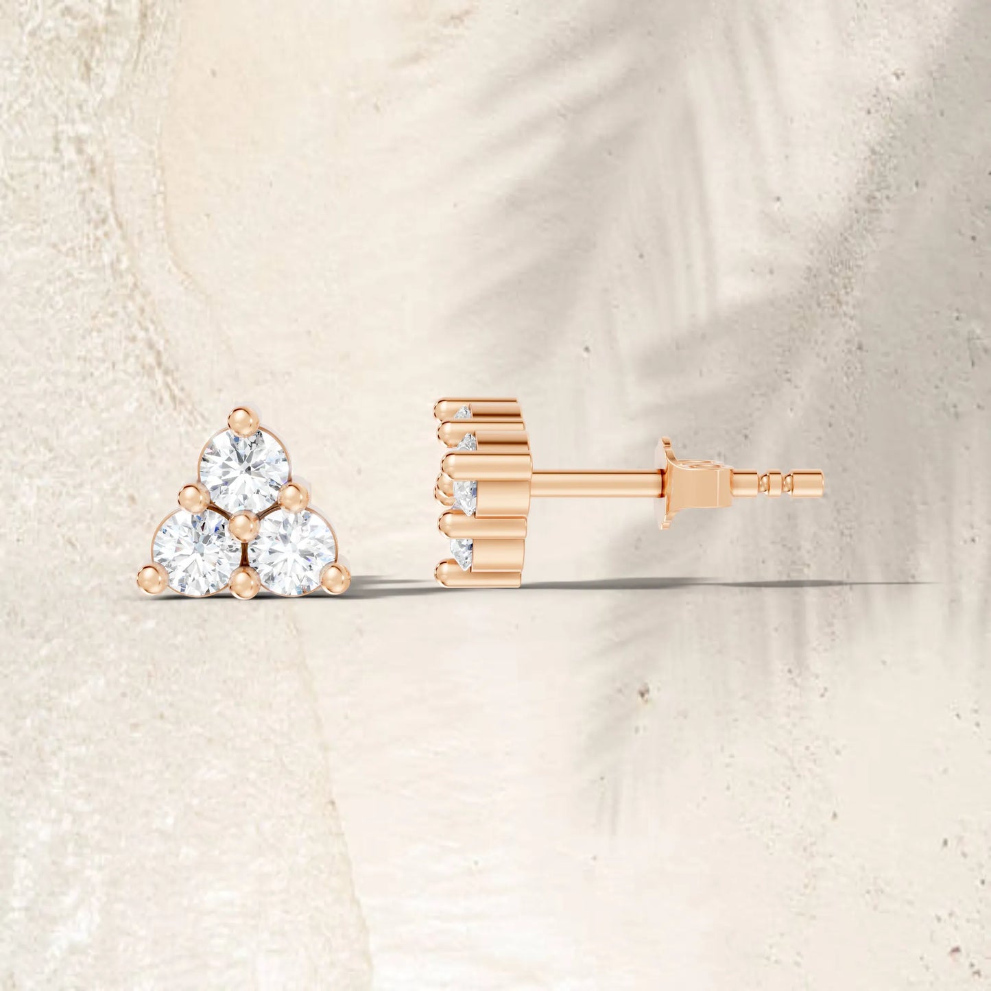 14K Gold Trinity Round Cut Diamond Stud Earring